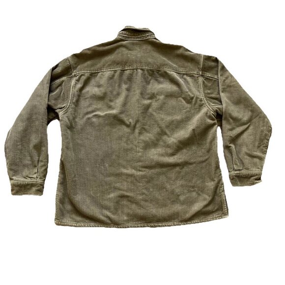 Prefab Corduroy Shirt Jacket with Plaid Flannel Lining Tan Shacket - Picture 6 of 9